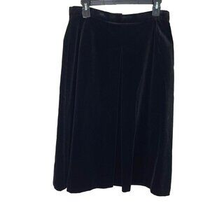 St. Michael Womens Midi Skirt Black Size 16 Vintage Velvet A Line Pleated Cotton